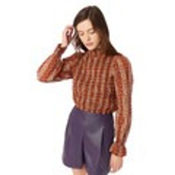 Marie Oliver Glennon Mock Neck Long Sleeve Top in Sedona Stripe Size Medium - Picture 1 of 13